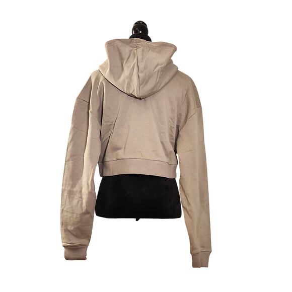 WEWOREWHAT Half Zip Cropped Fleece Hoodie in Stone, Size Large - Picture 3 of 14